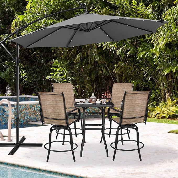 Yaheetech Patio Swivel Bar Stools Outdoor Chairs Set of 6 Outdoor High Bistro Stools Outdoor Furniture, All-Weather Patio Stools for Outside, Beach, Lawn, Poolside and Garden, Black/Brown