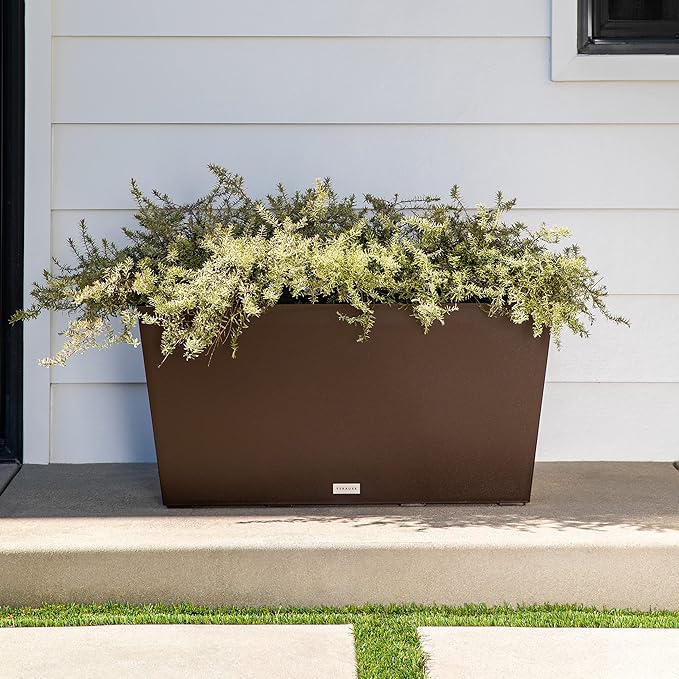 Veradek Pure Series Midori Trough Planter - Large Rectangular Planter for Indoor or Outdoor Deck/Porch | Durable All-Weather Use with Drainage Holes | Modern Decor for Shrubs, Flowers, Small Plants