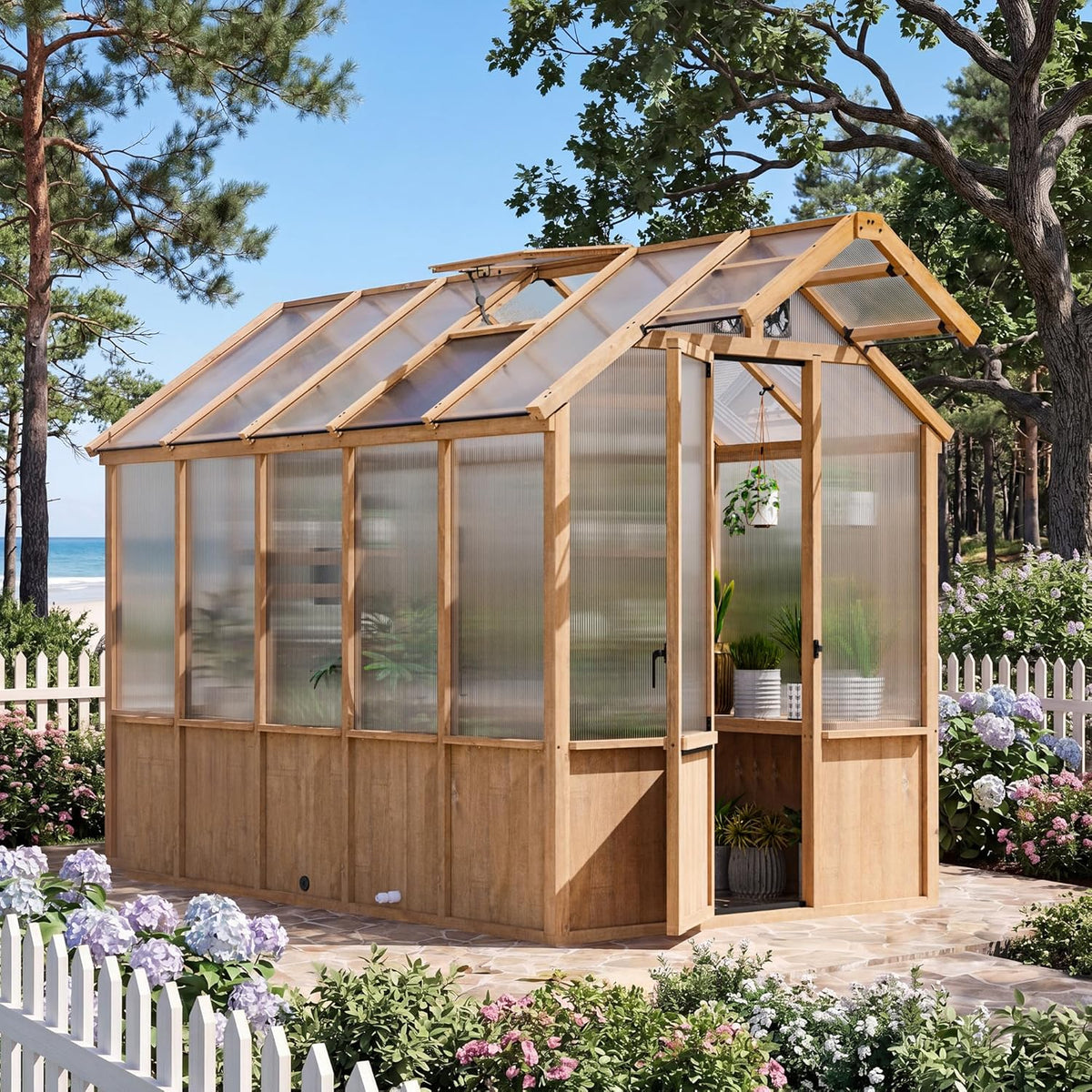 modern shade everbloom 6.5'x10' wooden greenhouse, 8' extra-tall, main product view