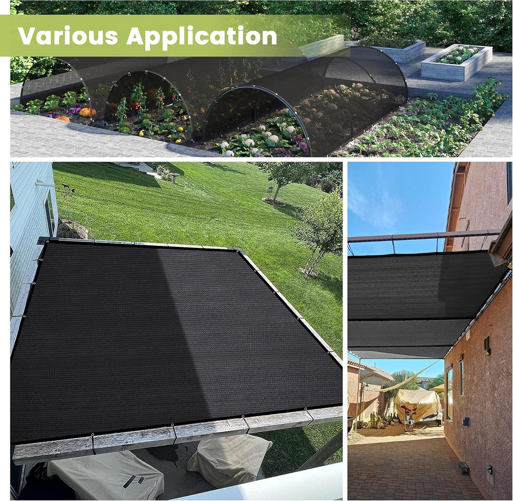50% patio shade cloth 10×20 ft with grommets, side view