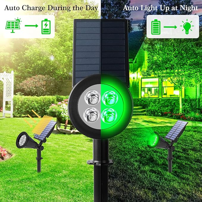 T-SUN Solar Spotlight LED Outdoor Wall Light, IP65 Waterproof, Auto-on at Night/Auto-Off by Day, 180°Angle Adjustable for Tree, Patio, Yard, Garden, Driveway, Stairs, Pool Area (Green)