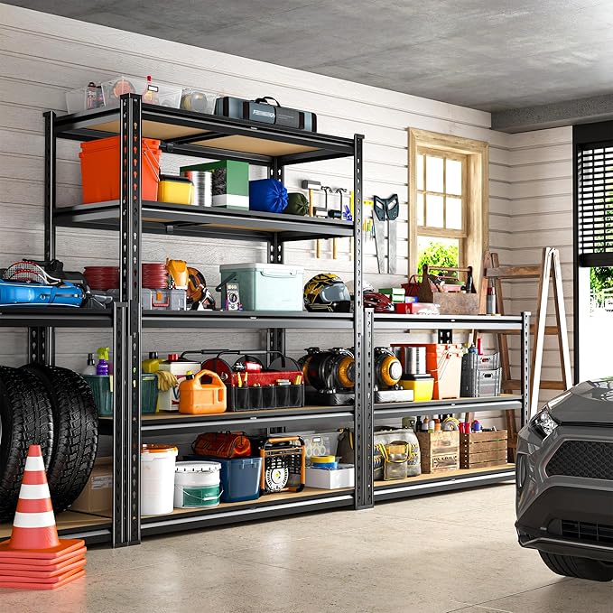 REIBII 2400LBS Storage Shelves 5 Tier Garage Shelving Heavy Duty Adjustable Garage Shelves, Utility Rack Shelf, Shelving Units for Storage Warehouse Pantry Closet, 35.5" W x 11.9" D x 72" H, Black