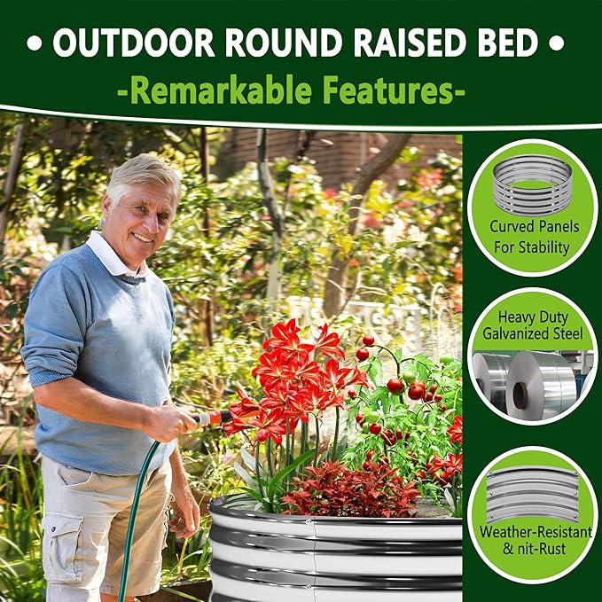 2PCS 4x4x1FT Galvanized Raised Garden Bed Kit,Vegetable Boxes-Round Metal Flower Box,Large Planter Raised Beds Outdoor Garden for Planting,Fruit,Herb-Silver