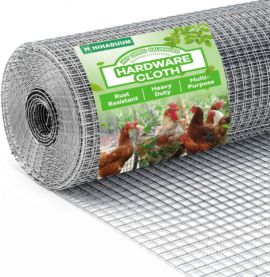 HIHADUUM 16'' x 20' Hardware Cloth 1/4 inch 23 Gauge, Hot-dip Galvanized After Welding, Chicken Coop Wire Fence Wire Mesh Screen, Rabbit/Snake Fences, Netting Wire Cloth Galvanized Wire Mesh Roll | Rust-Resistant Protection for Gardens, Poultry & Outdoor