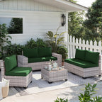 12-Piece Outdoor Patio Furniture Set Wicker Sectional Sofa Set, Patio Conversation Set with Thickened Cushions & Coffee Table for Garden, Backyard, Poolside, Green