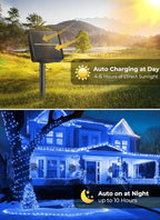 2-Pack 400LED 170FT Total Solar Outdoor Lights IP65 Waterproof Solar Powered Lights with 8 Lighting Modes for Party Garden Yard Home Holiday Tree Decoration Lighting,Blue