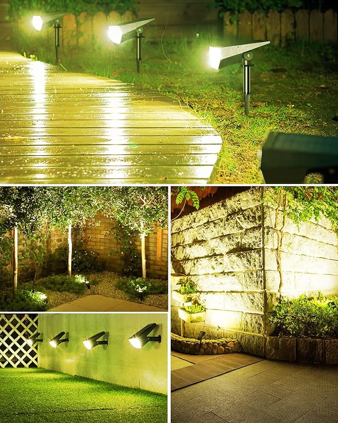 Biling Solar Spot Lights Outdoor, 2-in-1 Solar Landscape Lights 12 LED Bulbs Solar Powered IP67 Waterproof Adjustable Wall Light for Patio Pathway Yard Garden Driveway Pool - Warm White
