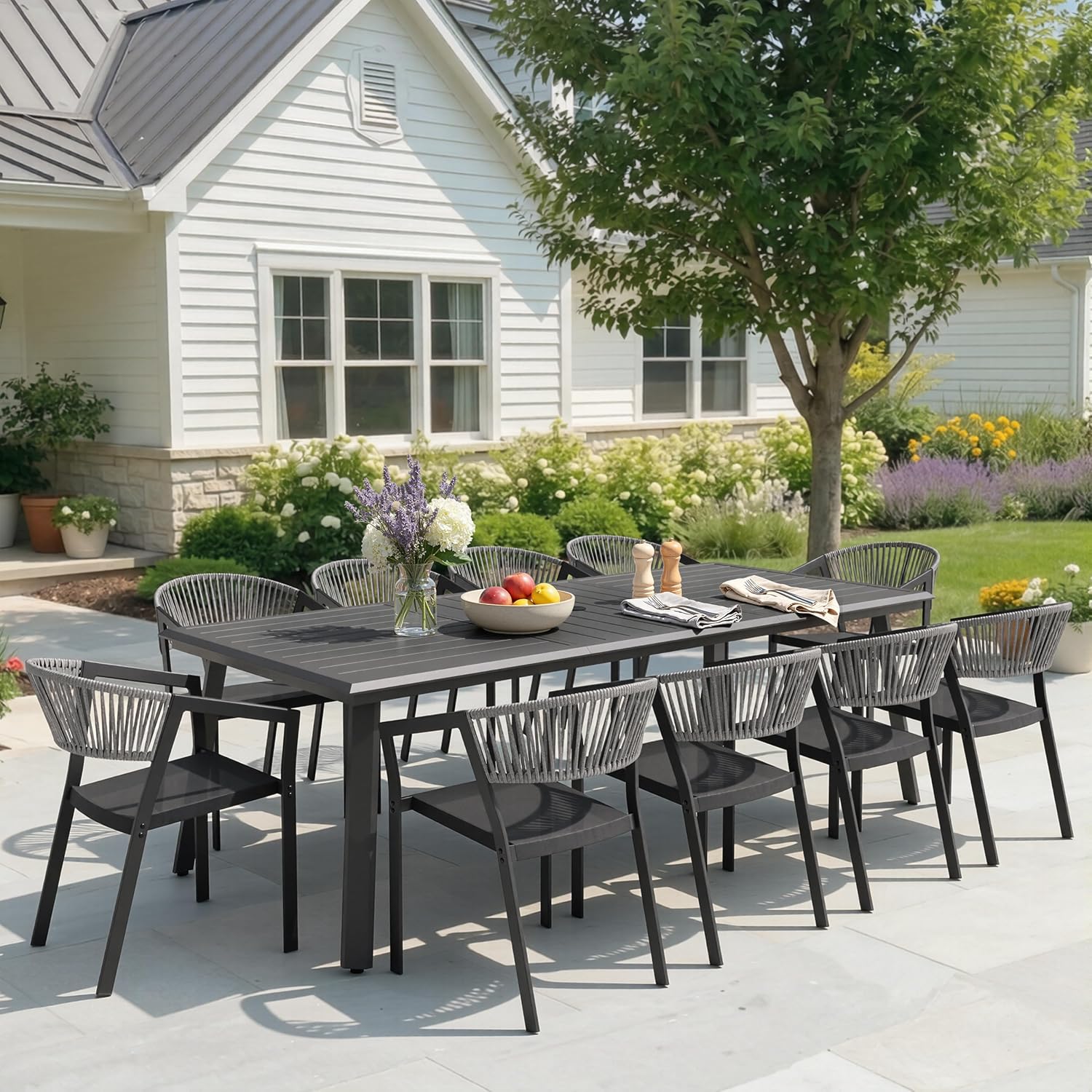 Patio Dining Chairs Set of 2 Aluminum Stackable Outdoor Chairs | Wicker Barrel Backrest Armchairs for Patio, Deck, Backyard, Grey