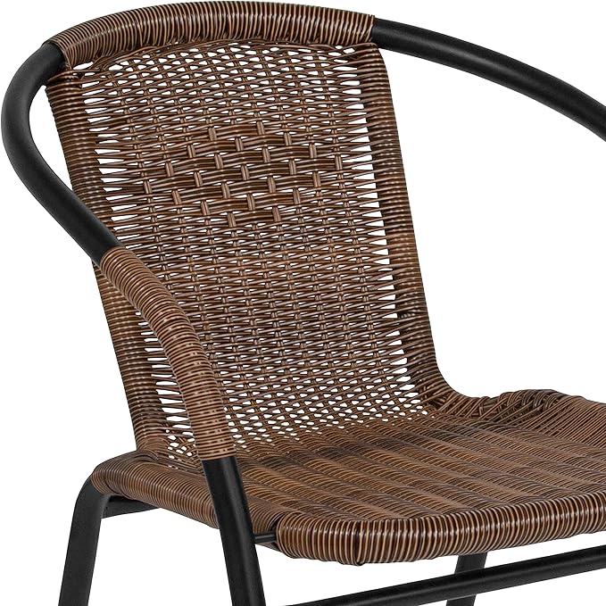 Flash Furniture Lila Medium Brown Rattan Indoor-Outdoor Restaurant Stack Chair