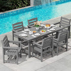 SERWALL Outdoor HDPE Dining Table Set, 7-Piece Outdoor Dining Table Sets with Umbrella Hole Cut-Out Table and 6 Chairs, Gray