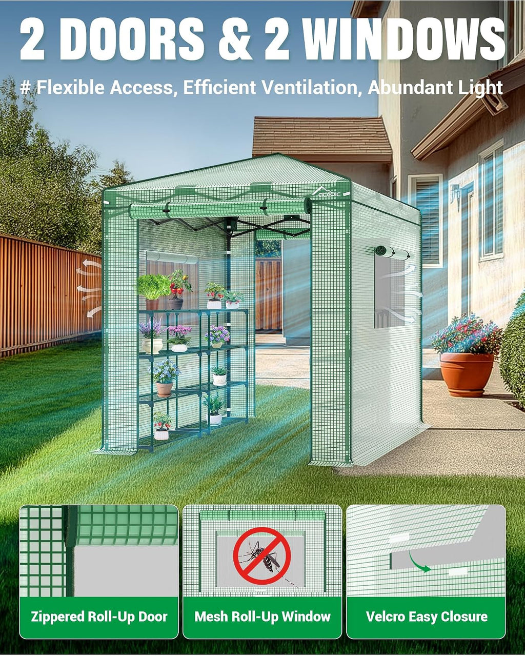 acepic 8x6 instant pop up greenhouses green/clear, side view