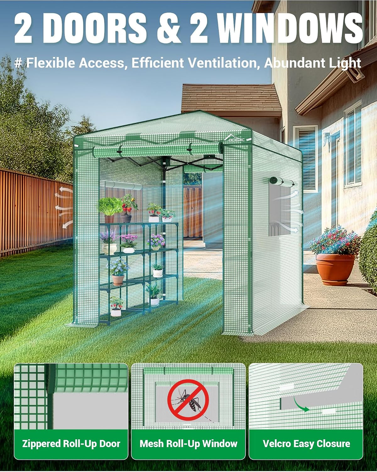 acepic 8x6 instant pop up greenhouses green/clear, side view