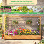 Giantex 2 Pcs Raised Garden Bed with Trellis & Hanging Roof, Wood Planter Box with Bottom & Drainage Holes, Freestanding Garden Planter for Flower Fruit Vegetable Herb Climbing Vine (77"x14.5"x45")