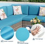 Wisteria Lane 8 Pieces Outdoor Patio Furniture Set with 43" Fire Pit Table, Wicker Outdoor Patio Sectional Sofas with Coffee Table, All-Weather Patio Conversation Set for Backyard Garden, Light Blue