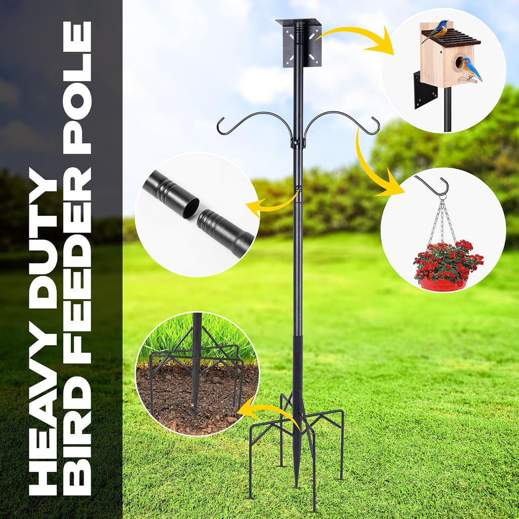 79 Inch Adjustable Bird House Pole | Heavy Duty Bird Feeder Pole for Outdoors | Bird Feeder Stand with Mounting Bracket and Shepherd's Hooks | Mounting Pole for Smart Bird Feeder