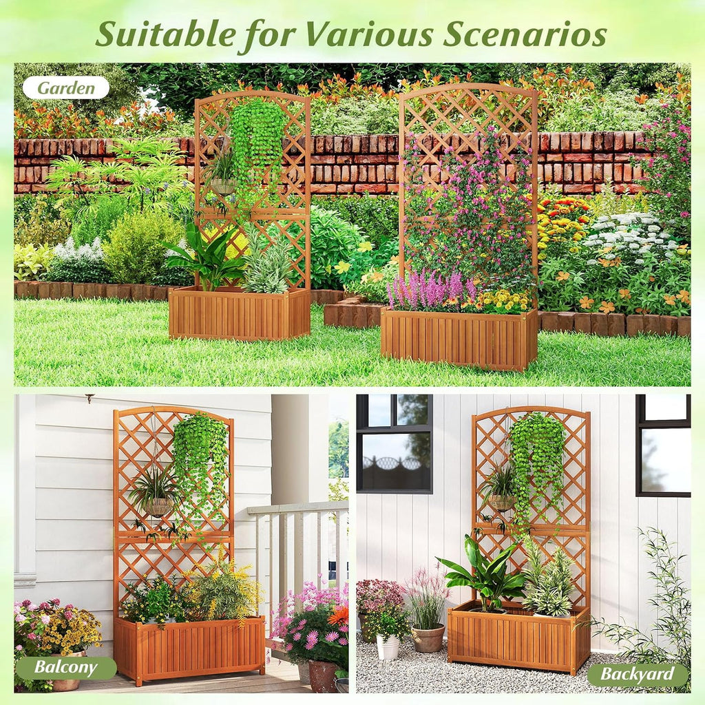 giantex solid acacia wood planter box with trellis, view 9