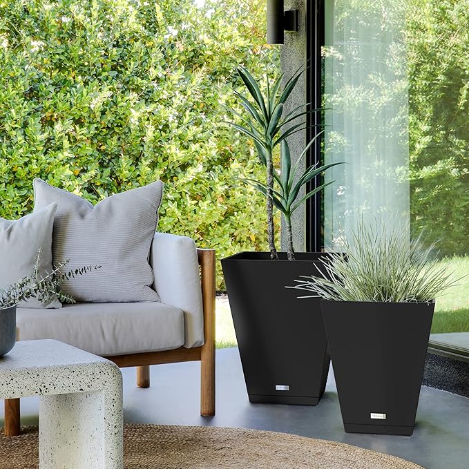 Veradek Pure Series Nobleton Plastic Planter - Large Pots for Indoor or Outdoor Porch/Patio | Durable All-Weather Use with Drainage Holes | Modern Planter Décor for Flowers, Shrubs, Trees