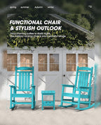 KINGYES Outdoor Rocking Chair Set of 2, High Density Polyethylene Patio Rocking Chairs with 330lbs Support for Adults, Aruba Blue