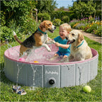 Furrybaby Foldable Dog Pool Non-Slip Hard Bath Tub Indoor Outdoor Pets Kids | Collapsible rigid dog pool with non-slip PVC, durable hard plastic tub, portable indoor & outdoor use for pets and kids, pink