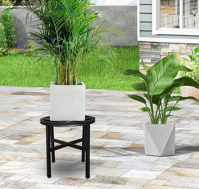 Plant Stand Indoor Outdoor,13 Inch Tall Metal Plant Stands Riser,Heavy Duty Wrought Iron Pedestal Holders for Large Flower Pot,Outside Rust-Proof Black Flower Display Shelf for Patio,1-Pack