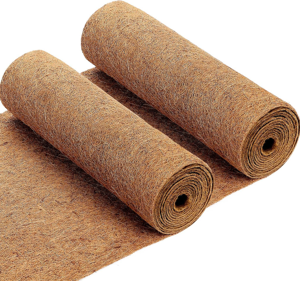 2 Rolls Coconut Fiber Liners for Planters 16x118 Natural Coco Coir Roll | Coco Fiber Pad for Hanging Flower Planters Baskets DIY Moss Pole Garden Decoration, Animal pet pad, Reptile Carpet, Snow Mat