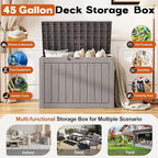 Outdoor Storage Box, Resin Deck Boxes Indoor and outdoor, Waterproof Storage Box Lockable Lid (Grey, 45 Gallon)