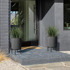 Veradek Demi Series Round Planter w/ Stand for Porch/Patio | Durable Plastic-Concrete & Wooden Stand | Modern Décor for Tall Plants, Flowers