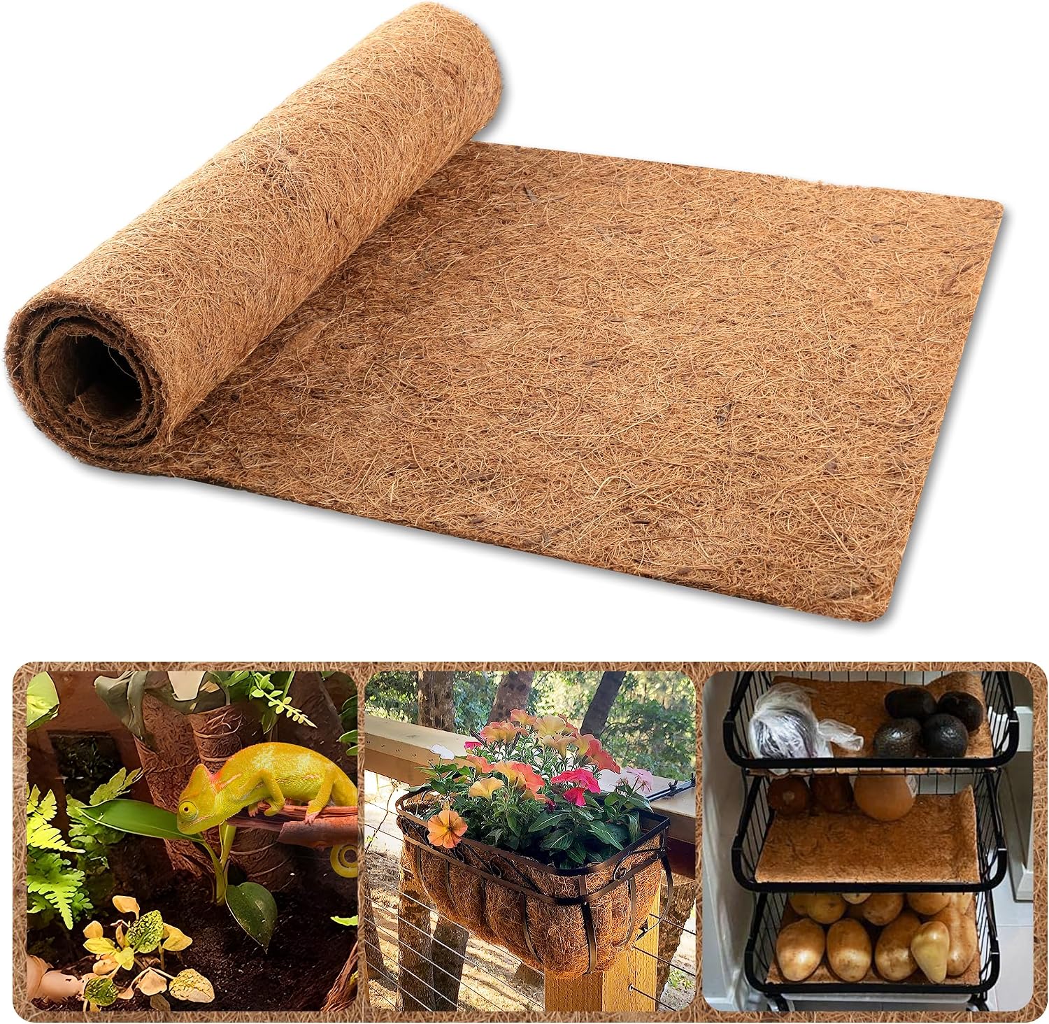 Sinimaka Coco Liner Roll, 16 x 40 Inch Coconut Fiber Liners for Planter Window Box Flower Basket, Natural Coco Coir Sheet Coco Mats for Animal Pet Pad, Reptile Carpet, Garden Decoration