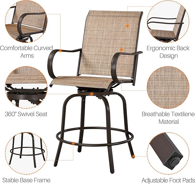 Yaheetech Patio Swivel Barstools Outdoor Chairs Set of 4, High Bistro Stools Outdoor Furniture, All-Weather Patio Stools for Outside, Beach, Lawn, Poolside and Garden, Brown