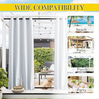 NICETOWN 2 Panels Outdoor Curtains with Grommet & Back Tab on top and Bottom for Patio Waterproof, Windproof Privacy Cold & Heat Blocking for Cabana/Gazebo with Fixed Rope, W46 x L80, Greyish White