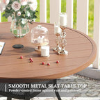 VICLLAX 5 Pieces Patio Dining Set for 4, Outdoor Furniture Set Includes 40.7" Round Patio Table and 4 Patio Stackable Chairs, Walnut Tabletop and Brown Fabric