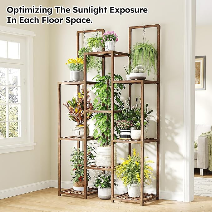 EnHomee Plant Stand Indoor Wood Plant Stand Outdoor Plant Shelves for Multiple Plants Stands with 11-16 Potted for Living Room Patio Balcony Yard Garden 34.2''W×11.8''D×47.4''H