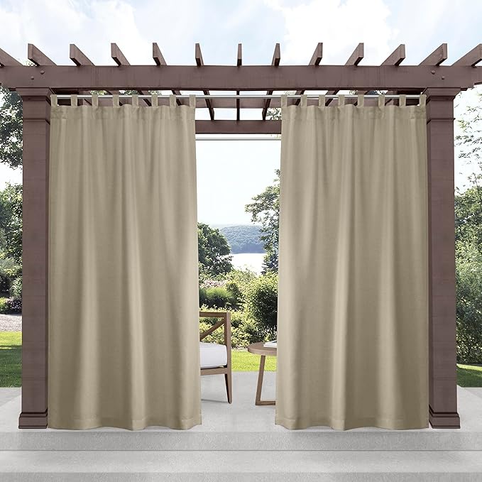 Exclusive Home Cabana Solid Indoor/Outdoor Light Filtering Hook-and-Loop Tab Top Curtain Panel, 54"x108", Taupe, Set of 2