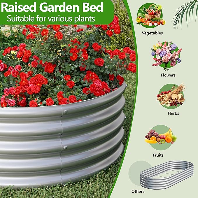 2PCS 8x2x1ft Galvanized Metal Raised Garden Bed Kit,Outdoor Planter Box Vegetables,Flowers,Herbs Durable Rust-Resistant Patio Gardening Beds