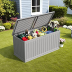 Devoko 260 Gallon Double-Wall Deck Box with Divider, Side Handles, Resin Outdoor Large Storage Box Waterproof and Lockable for Patio Furniture, Garden, Pool (Grey, 260 Gallon)