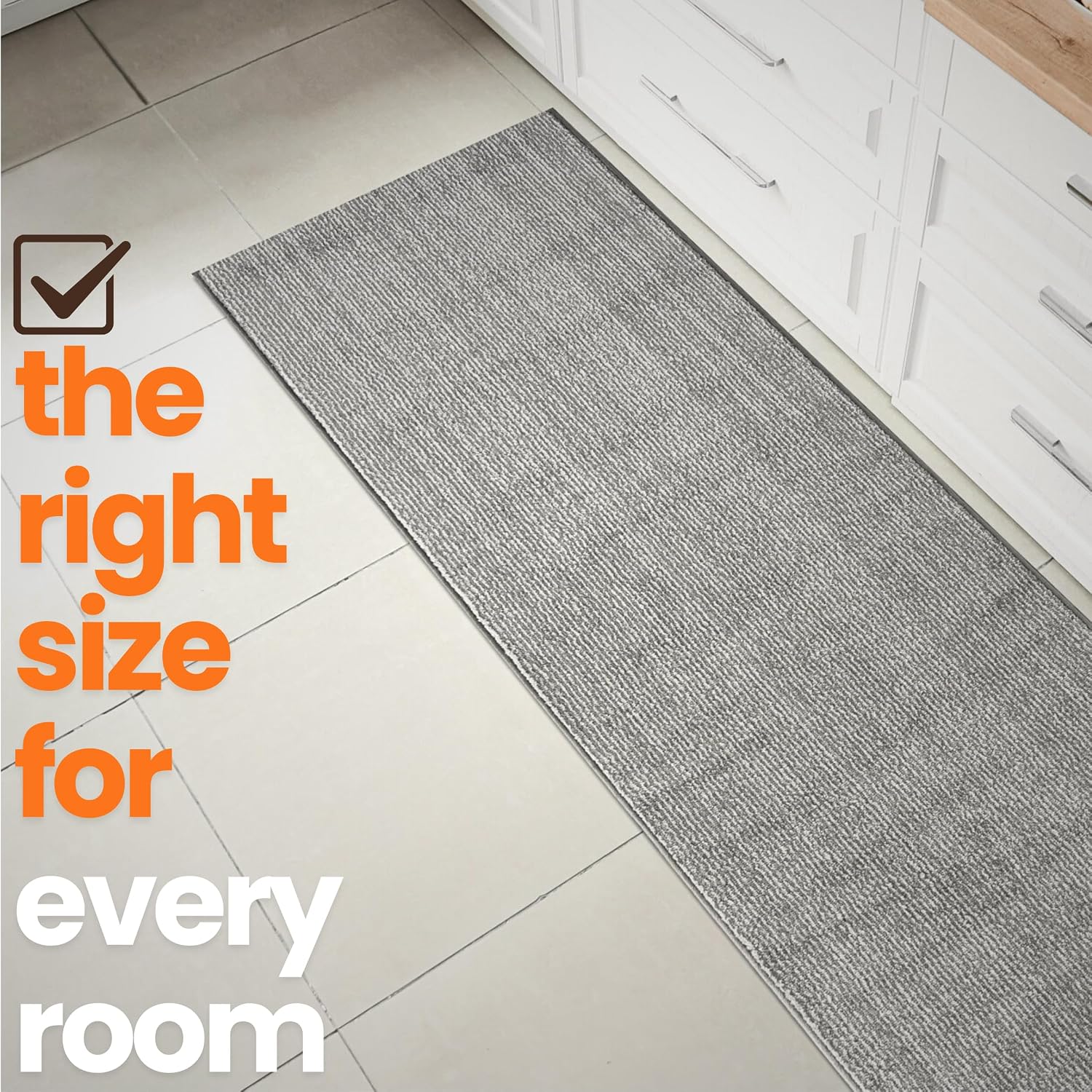 20 ft Extra Long Grey Hallway Runner Rug – Non-Slip, Washable, Dog-Friendly Carpet with Durable Rubber Backing – Modern Subtle Striped – Custom Size