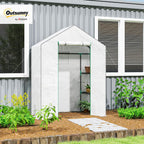 outsunny walk-in greenhouse with 3 tier 4 shelves shown in use