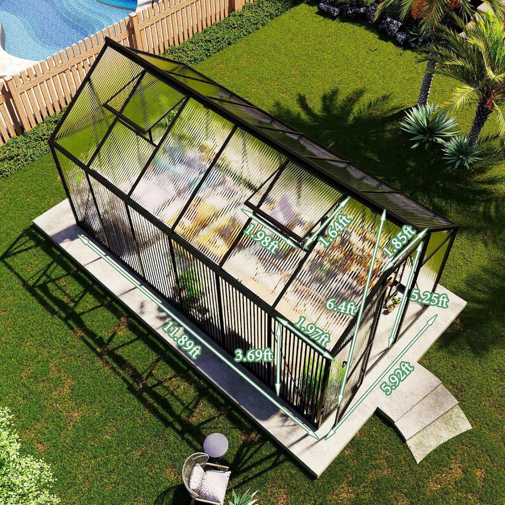 amerlife 6x12 ft walk-in polycarbonate greenhouse with 2, package contents