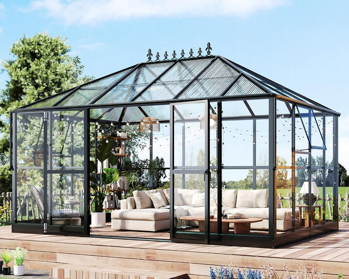 howe 14x9.5x9 ft pavilion styled greenhouse with clear, main product view