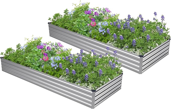 2PCS 6x3x1ft Galvanized Raised Garden Bed Kit, Galvanized Planter Raised Garden Boxes Outdoor, Large Metal Raised Garden Beds for Vegetables,Silver