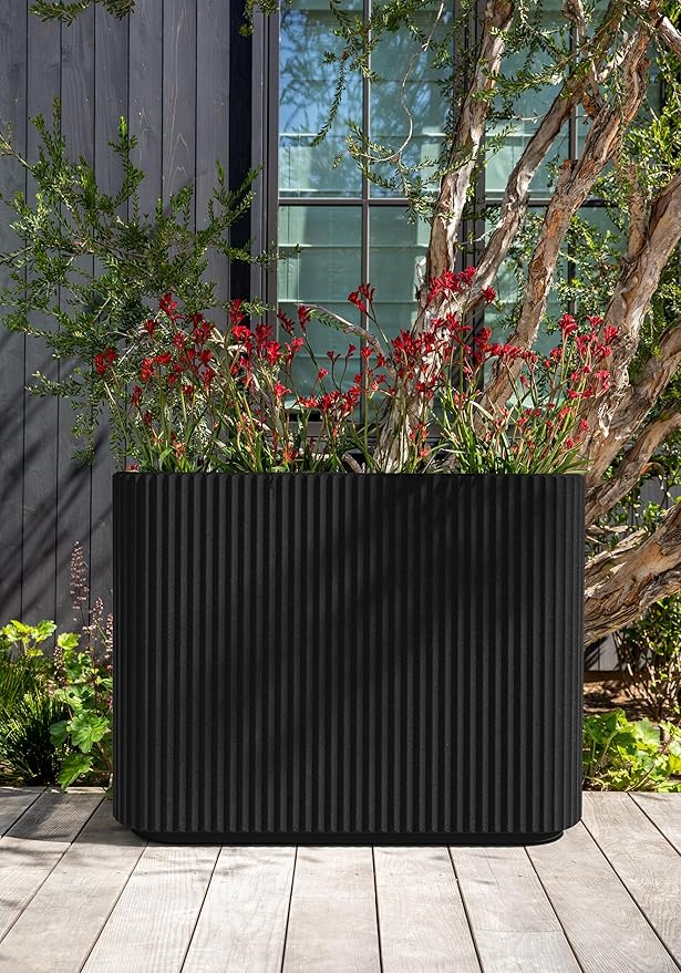 Veradek Demi Series Span Planter for Front Porch, Patio, Backyard | Durable Plastic-Stone Composite Material | Modern Décor for Shrubs, Flowers