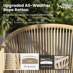 PHI VILLA Wicker Patio Dining Chairs Set of 4 Rope Rattan Chairs | Outdoor Modern Brown Rope Rattan Chairs with Metal Legs & Cushions, Outside Dining Chairs for Deck, Porch, Backyard