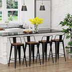 Yongchuang 26" Metal Bar Stools Set of 4 Counter Height Barstools with Wood Top Low Back Matte Black