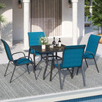 Patio Dining Chairs Set of 4, Stackable Dining Chairs High Back, Breathable Seat Fabric and Alloy Steel Frame Fit Backyard, Porch, Lawn，Poolside (Sky Blue)