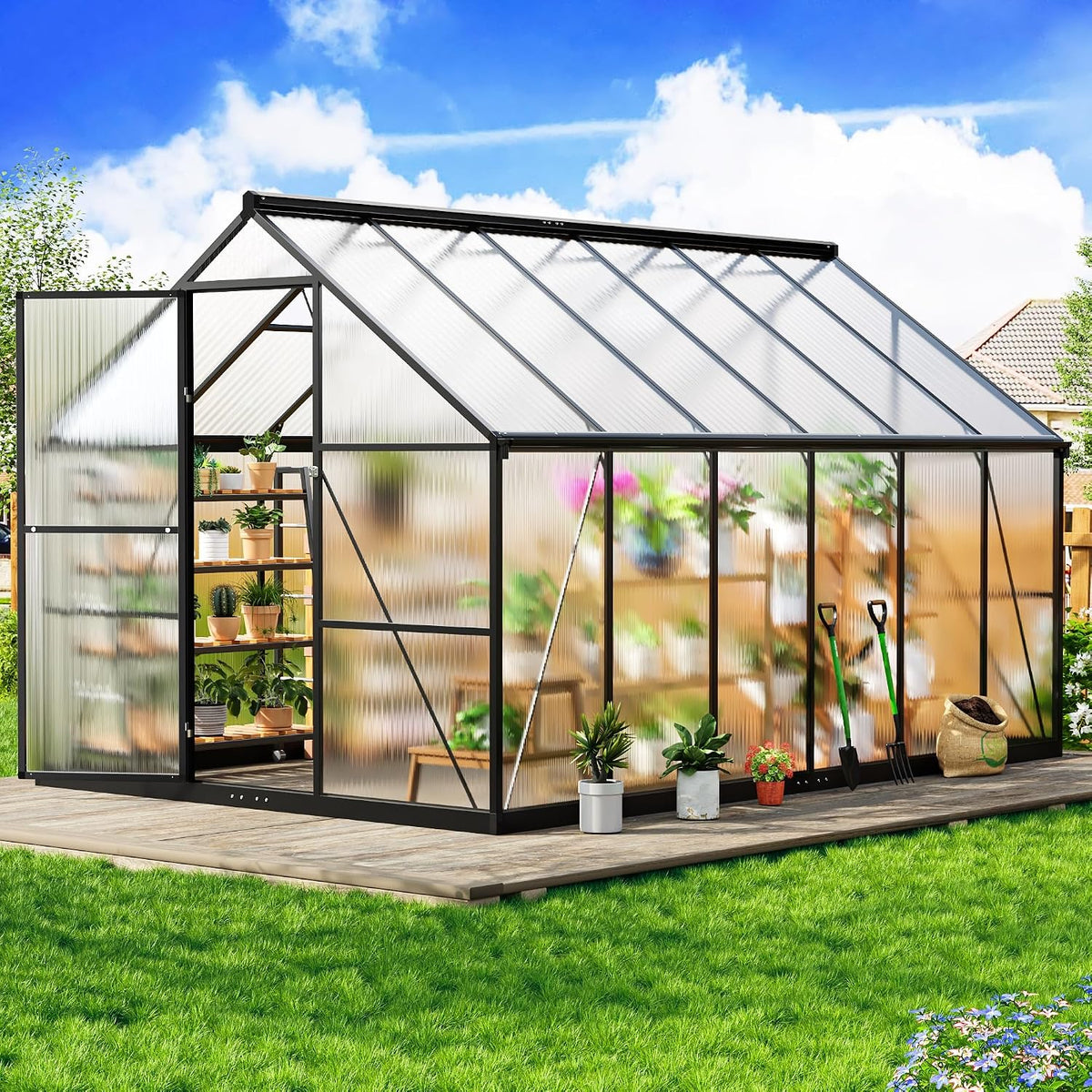 airwire 8×12 ft walk-in polycarbonate greenhouse for outdoor, main product view