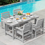 SERWALL Patio Dining Table Sets 5-Piece, Outdoor HDPE Dining Furniture Set with Umbrella Hole Cut-Out Table and 4 Chairs, All Weather Dining Set for Lawn, Garden, Backyard, Poolside, Light Gray