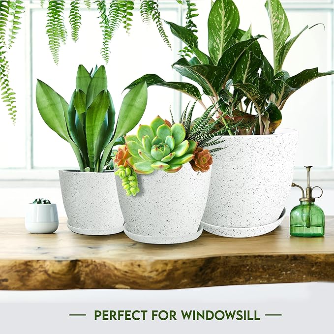 Utopia Home - Spotty Plant Pots Indoor with Drainage - 7/6.6/6/5.3/4.8 Inches Flower Pots - 10 Pack Plastic Planters - Ideal for Stocking Stuffers - (Speckled Grey, Pack of 10)