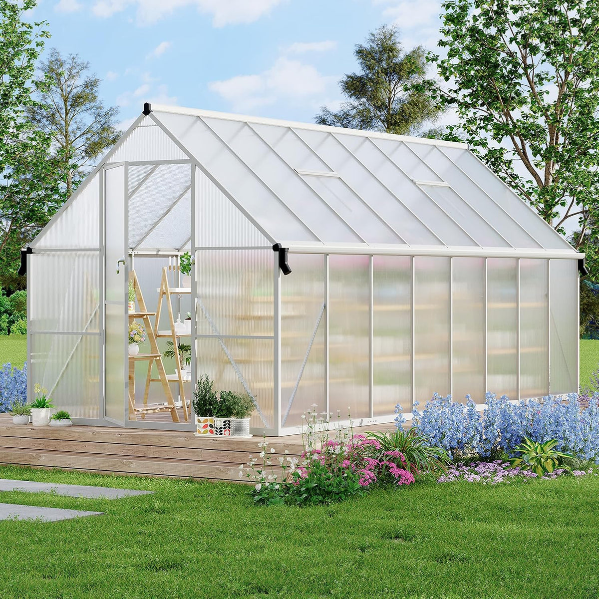 8'x16' aluminum-framed polycarbonate greenhouse, heavy duty polycarbonate greenhouse, main product view