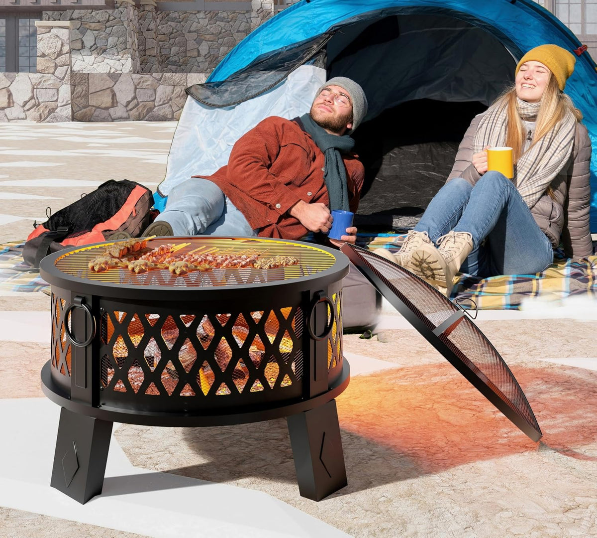 fire beauty 26" 2-in-1 fire pit with bbq, main product view