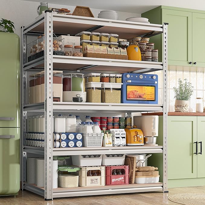 REIBII 2020LBS Garage Shelving Heavy Duty Metal Shelving 5 Tier Storage Shelves, Garage Shelves for Basement, Warehouse, Pantry, Closet, Kitchen, 72" H x 35.55" W x 16" D, Galvanized, 2 Pack